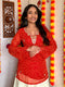 Orange Bandhani Gotta Patti Work Geogratte V-Neck Top