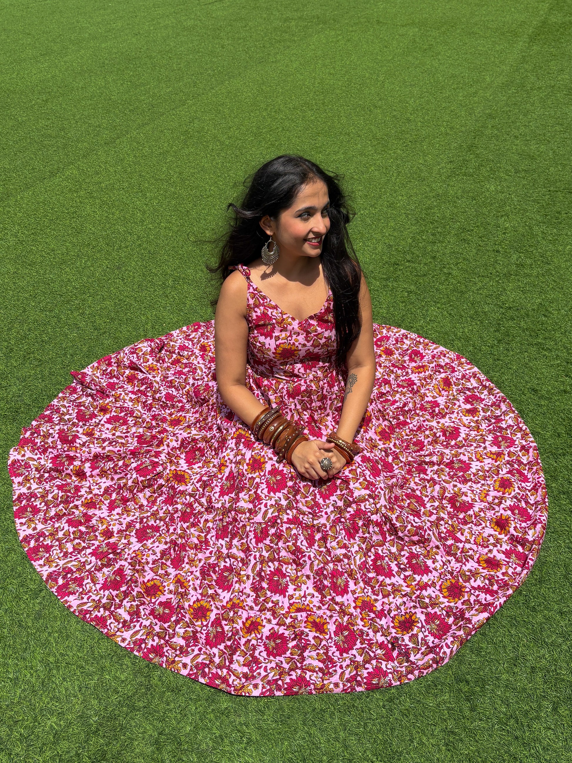 Too Pretty In Pink Shoulder Strapes Fit & Flared Cotton Dress