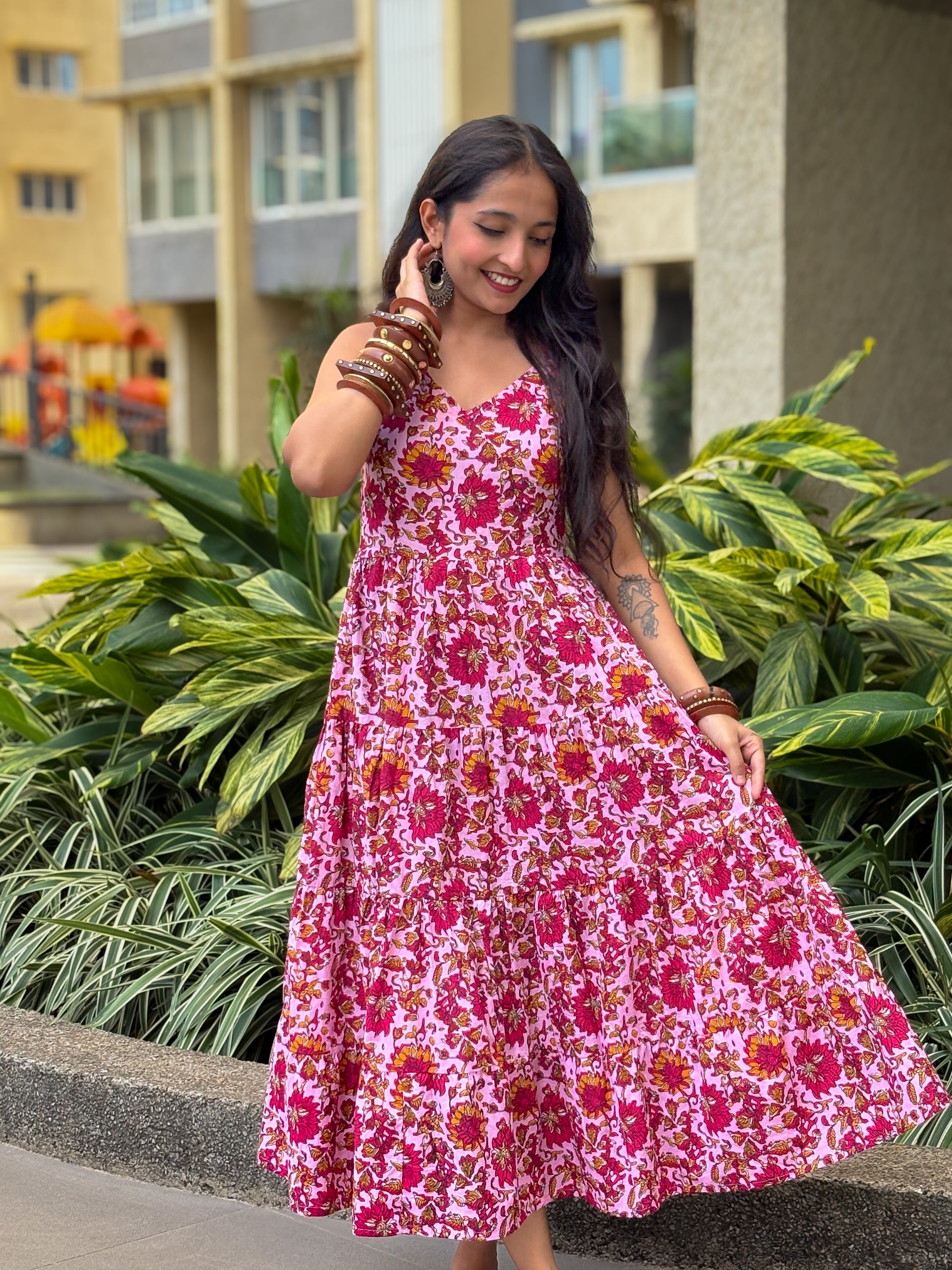Too Pretty In Pink Shoulder Strapes Fit & Flared Cotton Dress