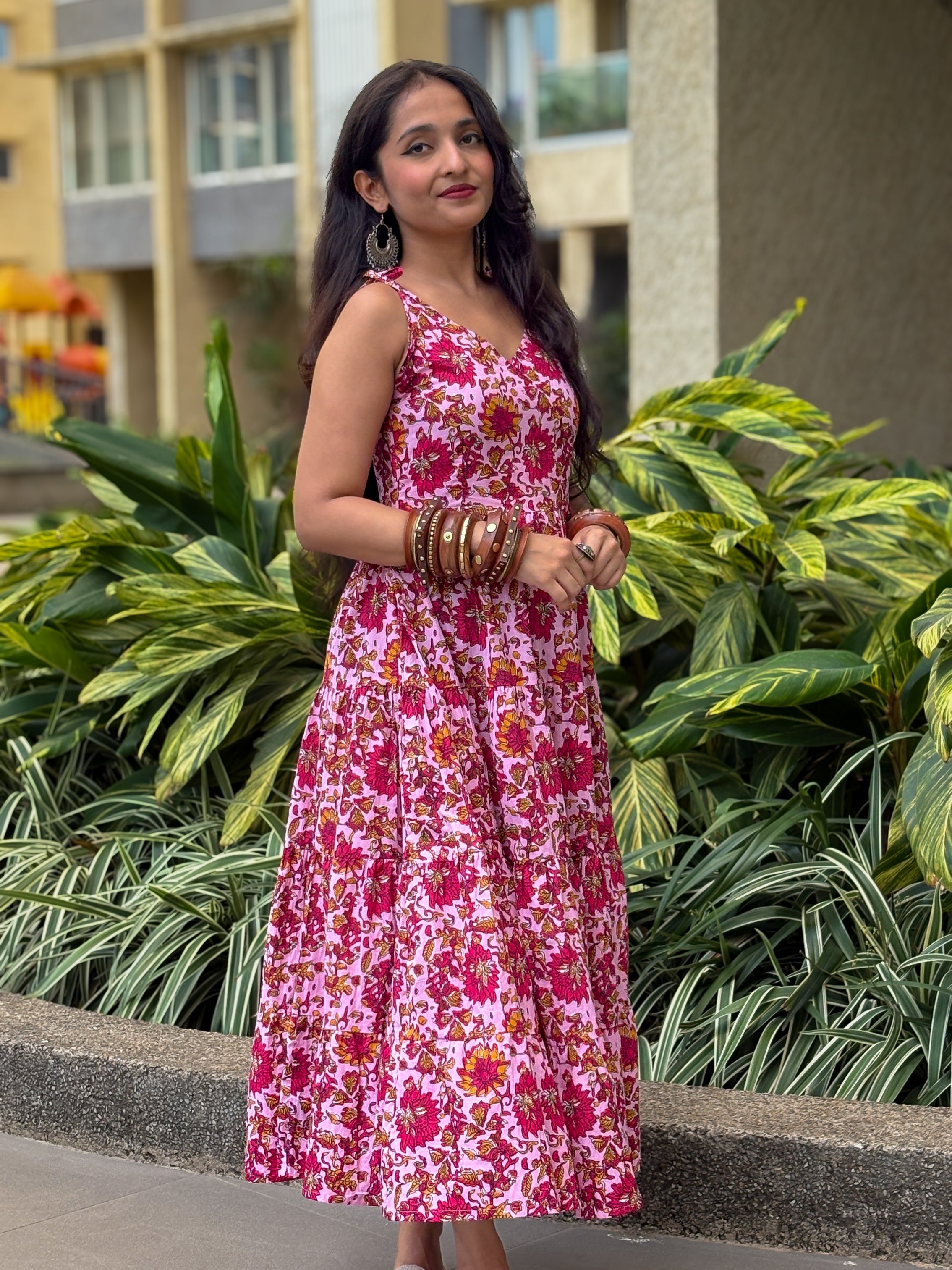 Too Pretty In Pink Shoulder Strapes Fit & Flared Cotton Dress