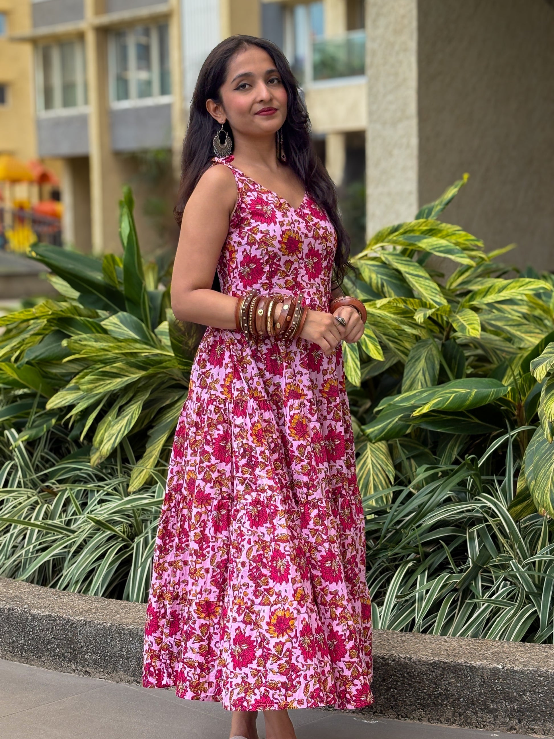 Too Pretty In Pink Shoulder Strapes Fit & Flared Cotton Dress