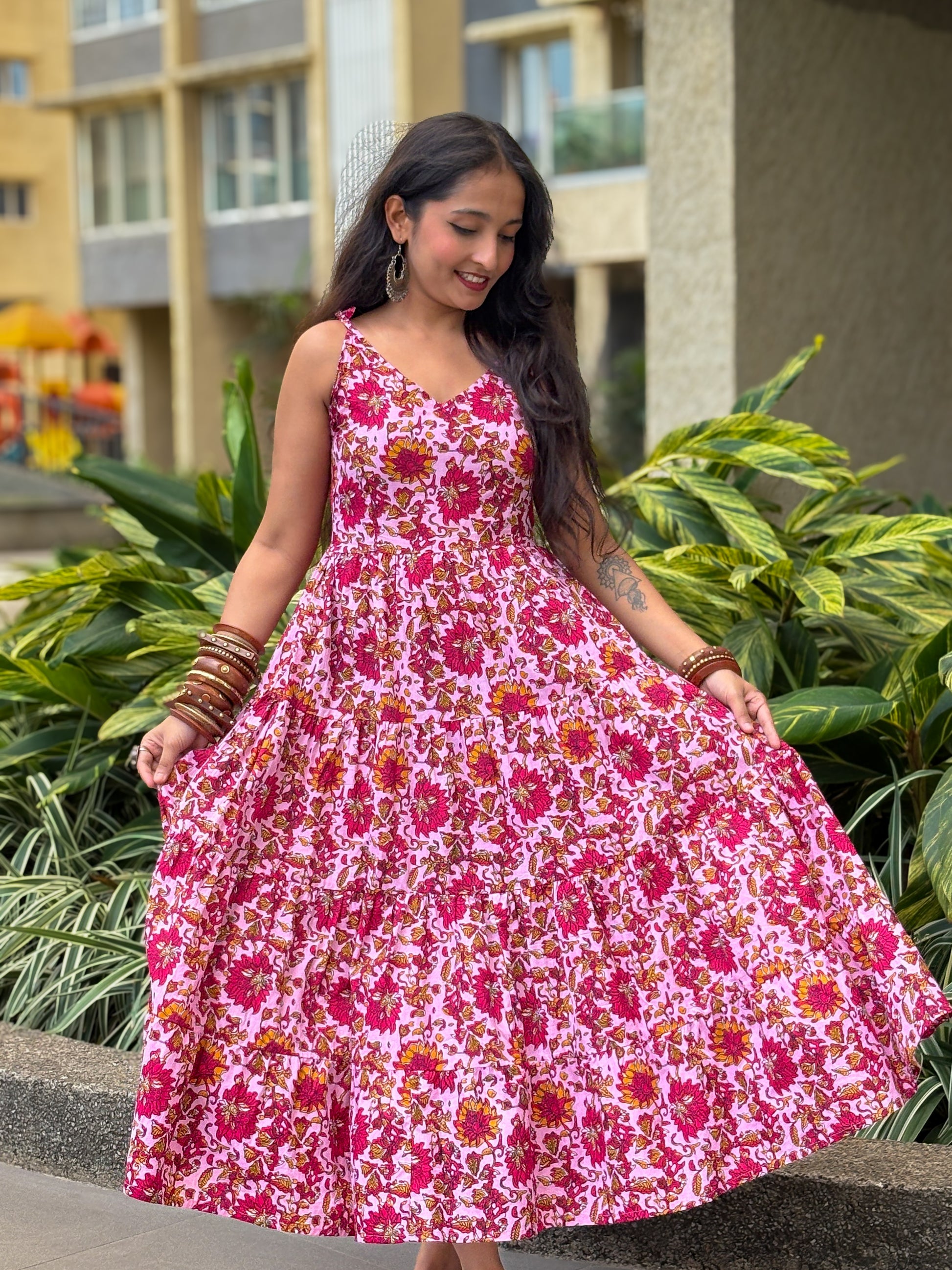 Too Pretty In Pink Shoulder Strapes Fit & Flared Cotton Dress
