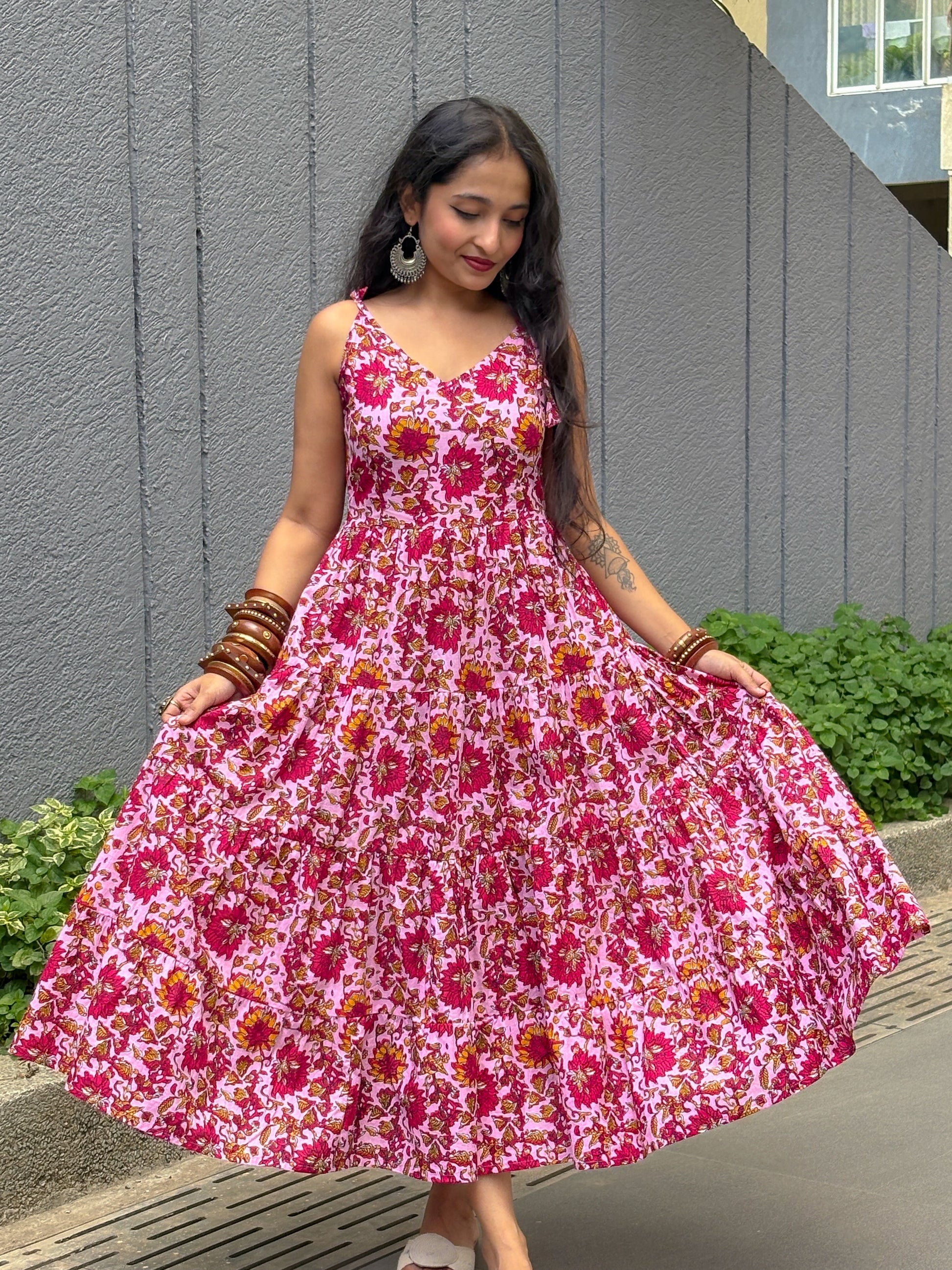 Too Pretty In Pink Shoulder Strapes Fit & Flared Cotton Dress
