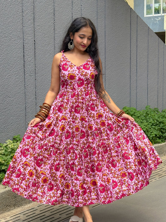 Too Pretty In Pink Shoulder Strapes Fit & Flared Cotton Dress