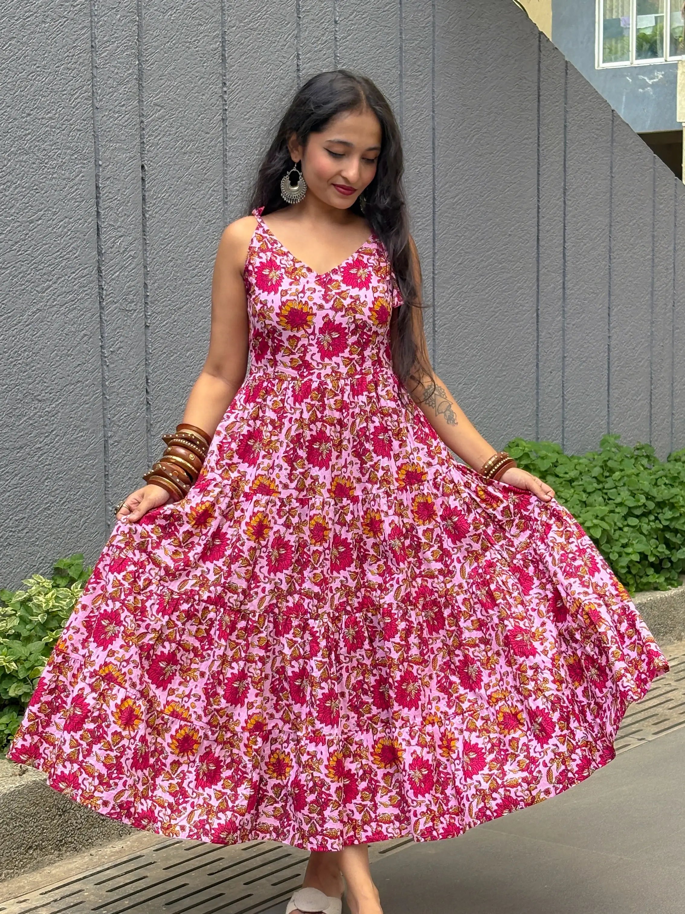 Too Pretty In Pink Shoulder Strapes Fit & Flared Cotton Dress