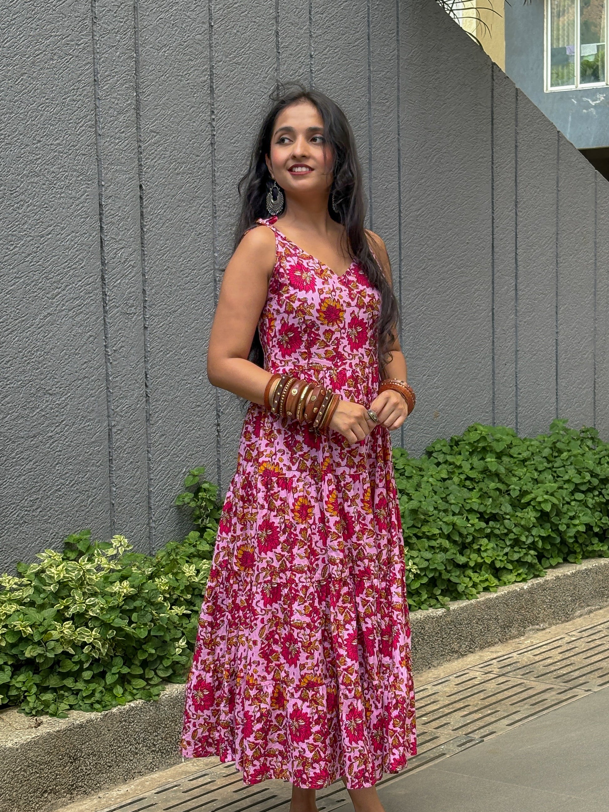 Too Pretty In Pink Shoulder Strapes Fit & Flared Cotton Dress