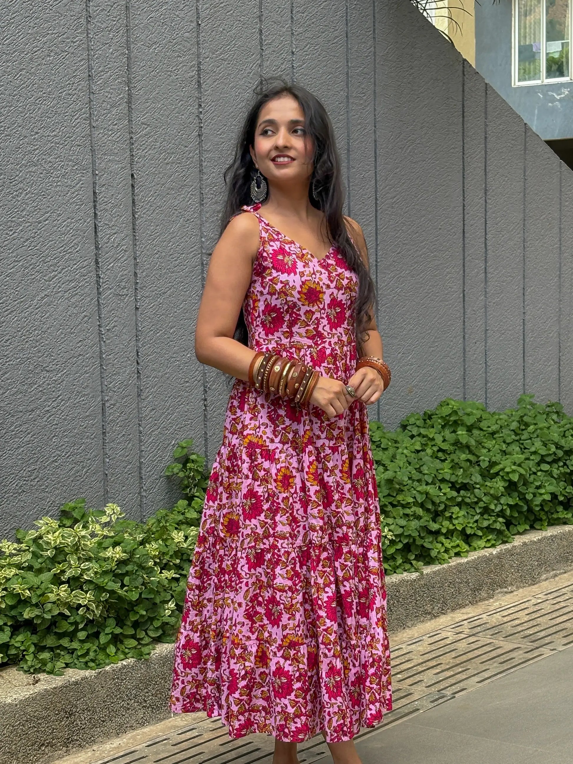 Too Pretty In Pink Shoulder Strapes Fit & Flared Cotton Dress