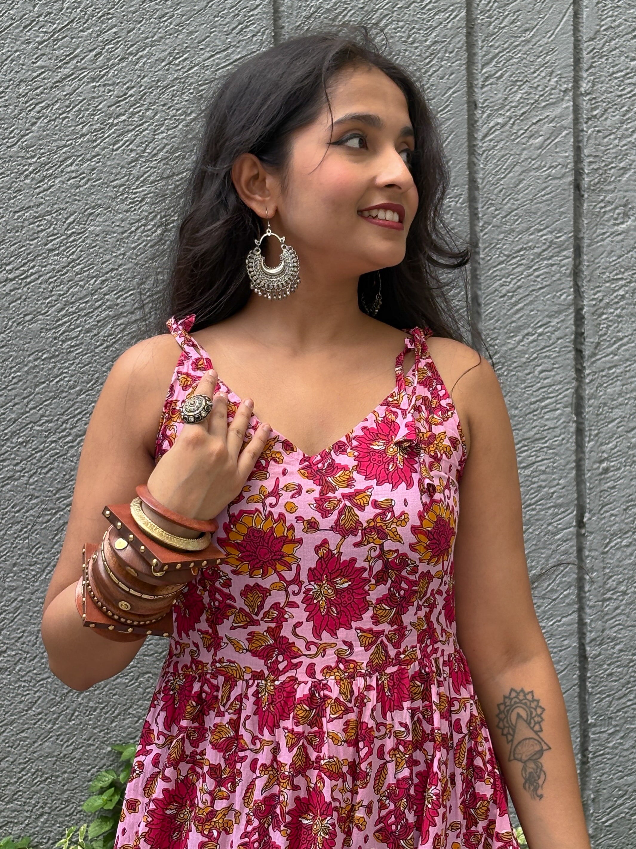 Too Pretty In Pink Shoulder Strapes Fit & Flared Cotton Dress