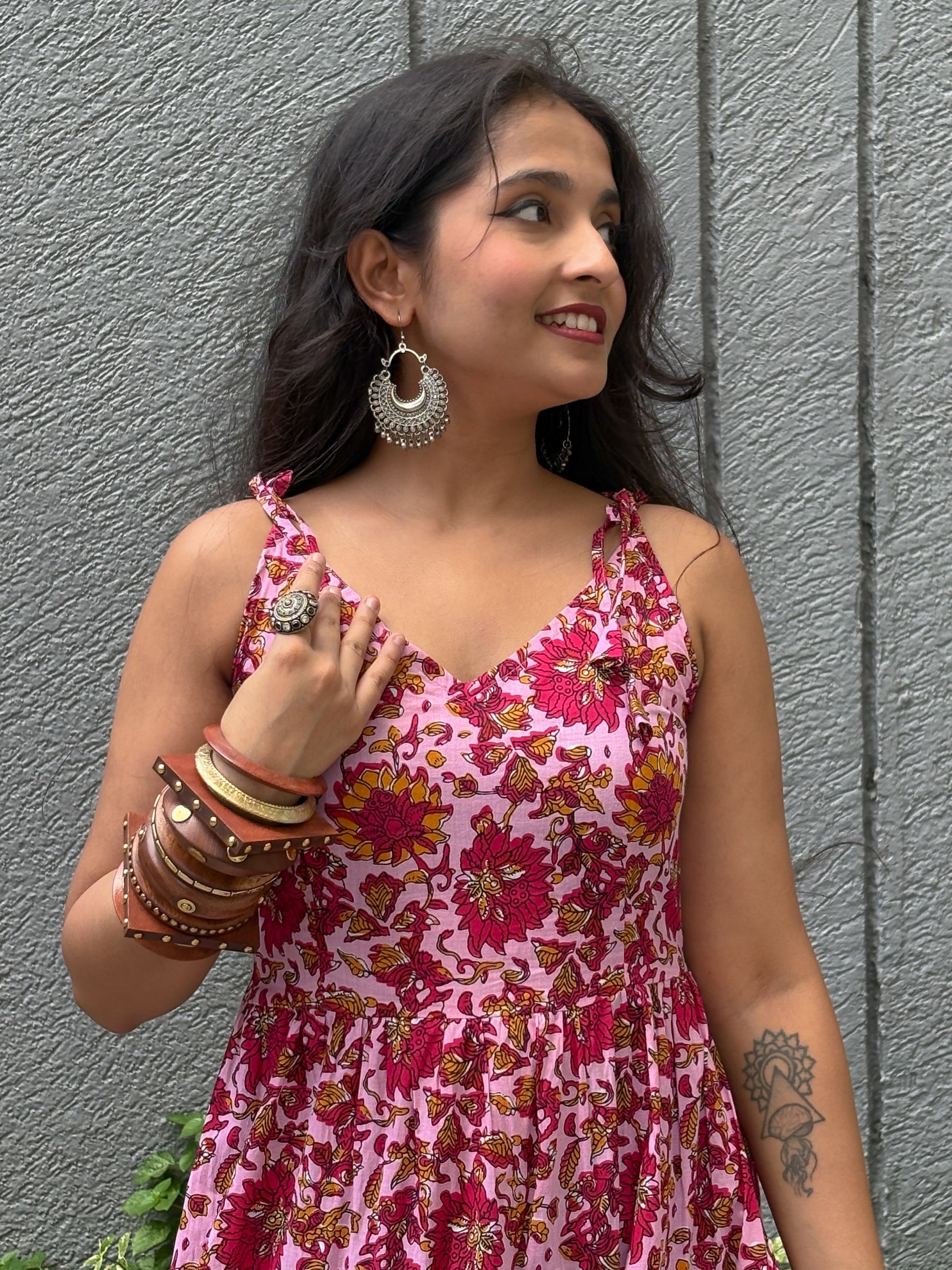Too Pretty In Pink Shoulder Strapes Fit & Flared Cotton Dress