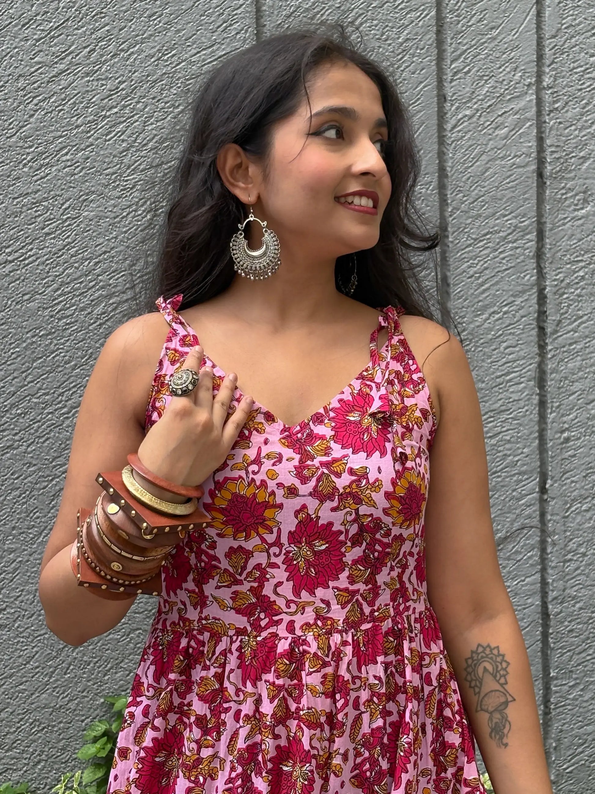 Too Pretty In Pink Shoulder Strapes Fit & Flared Cotton Dress