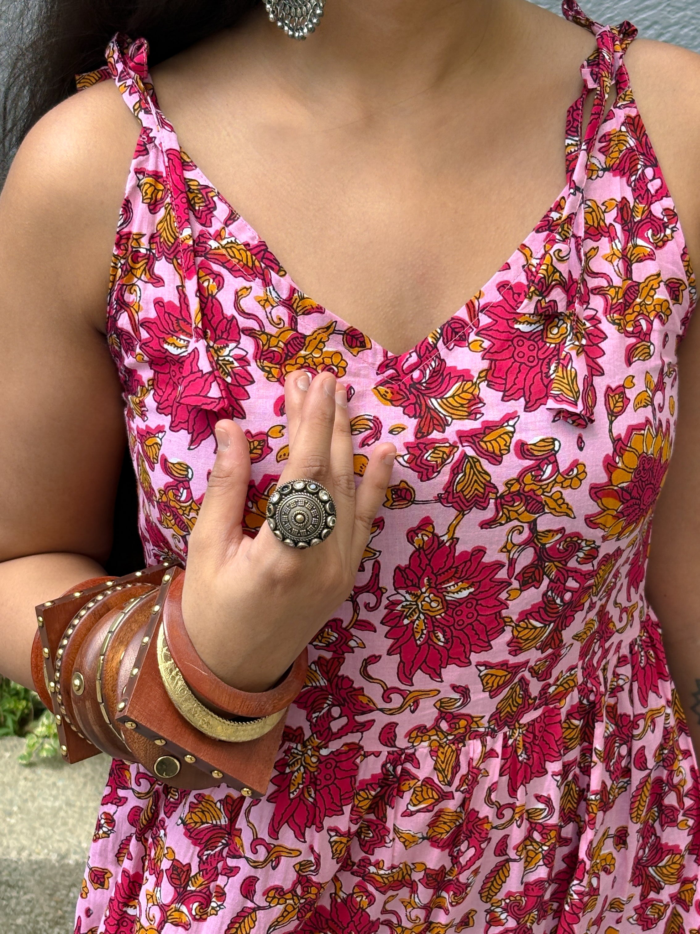 Too Pretty In Pink Shoulder Strapes Fit & Flared Cotton Dress