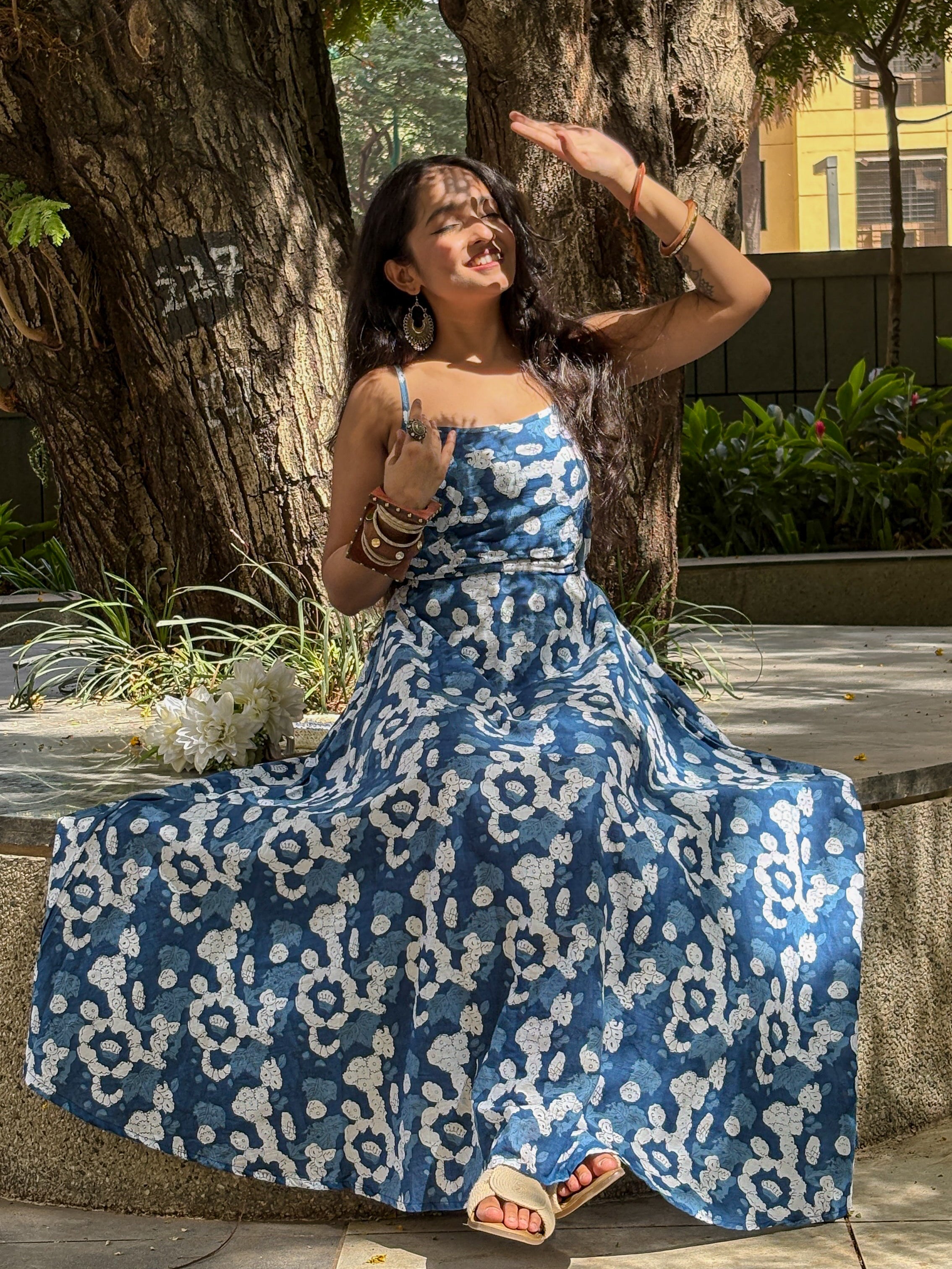 Bluebell Soft Affair Indigo Print Cotton Long Dress