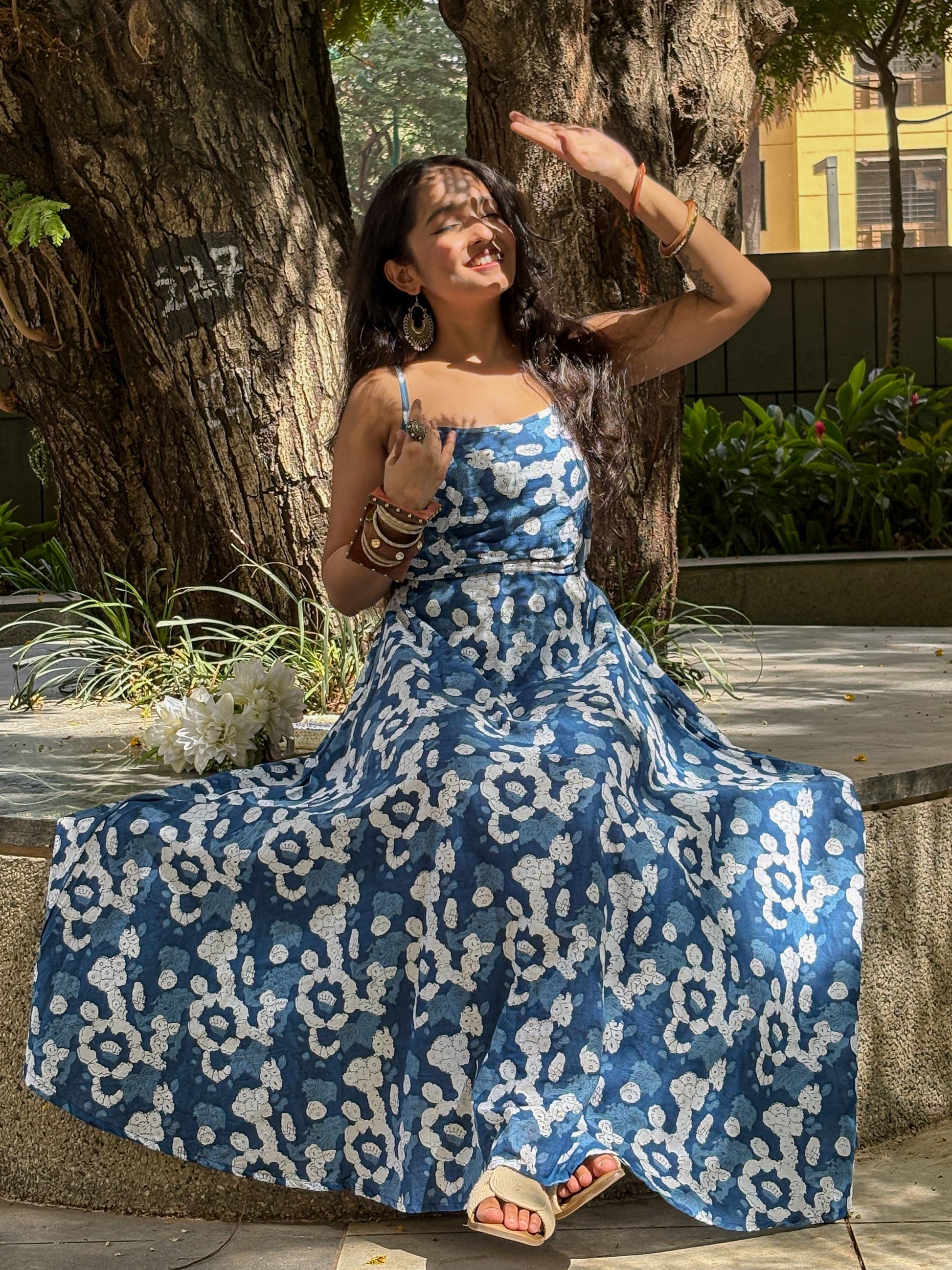 Bluebell Soft Affair Indigo Print Cotton Long Dress