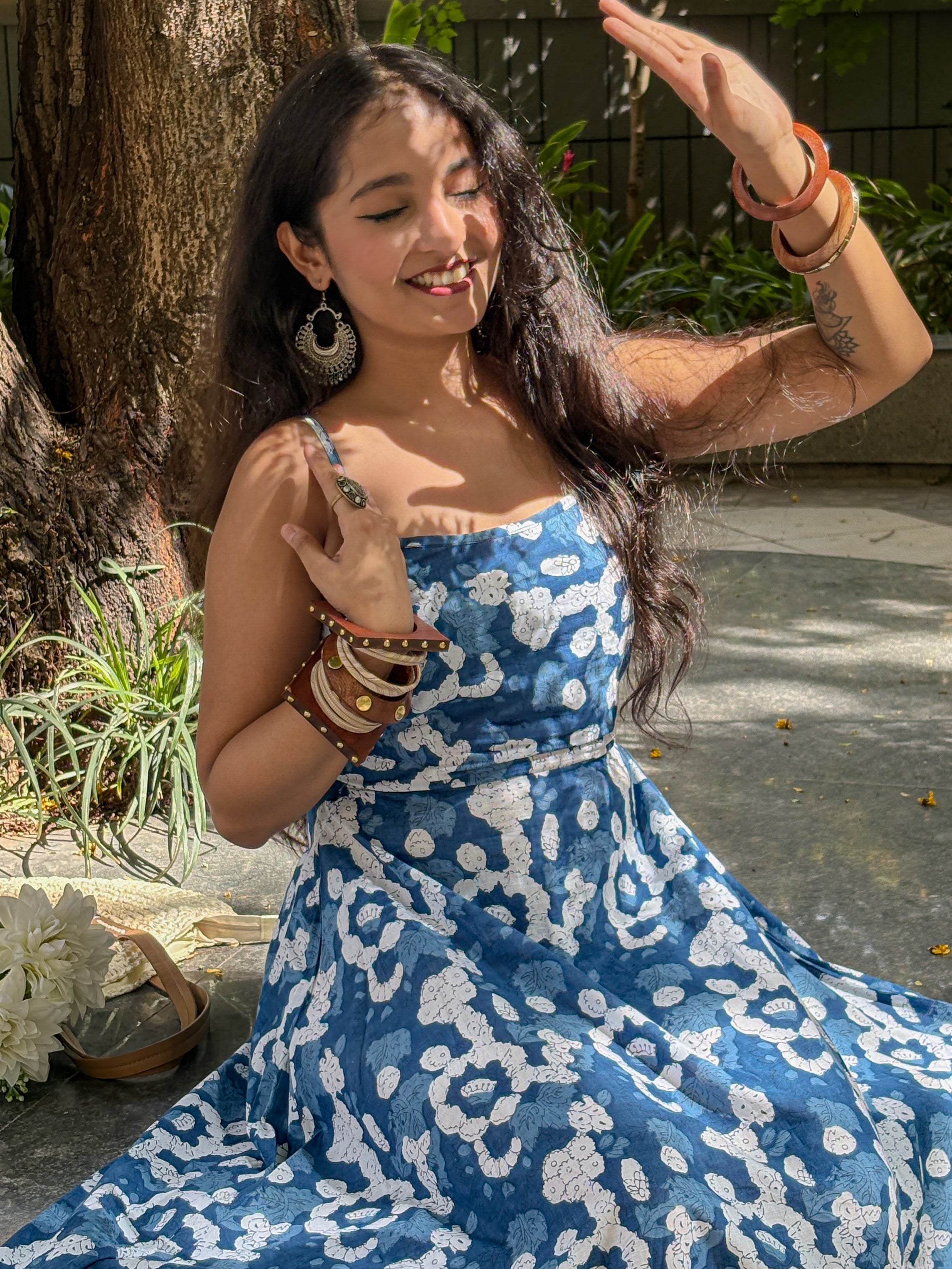 Bluebell Soft Affair Indigo Print Cotton Long Dress