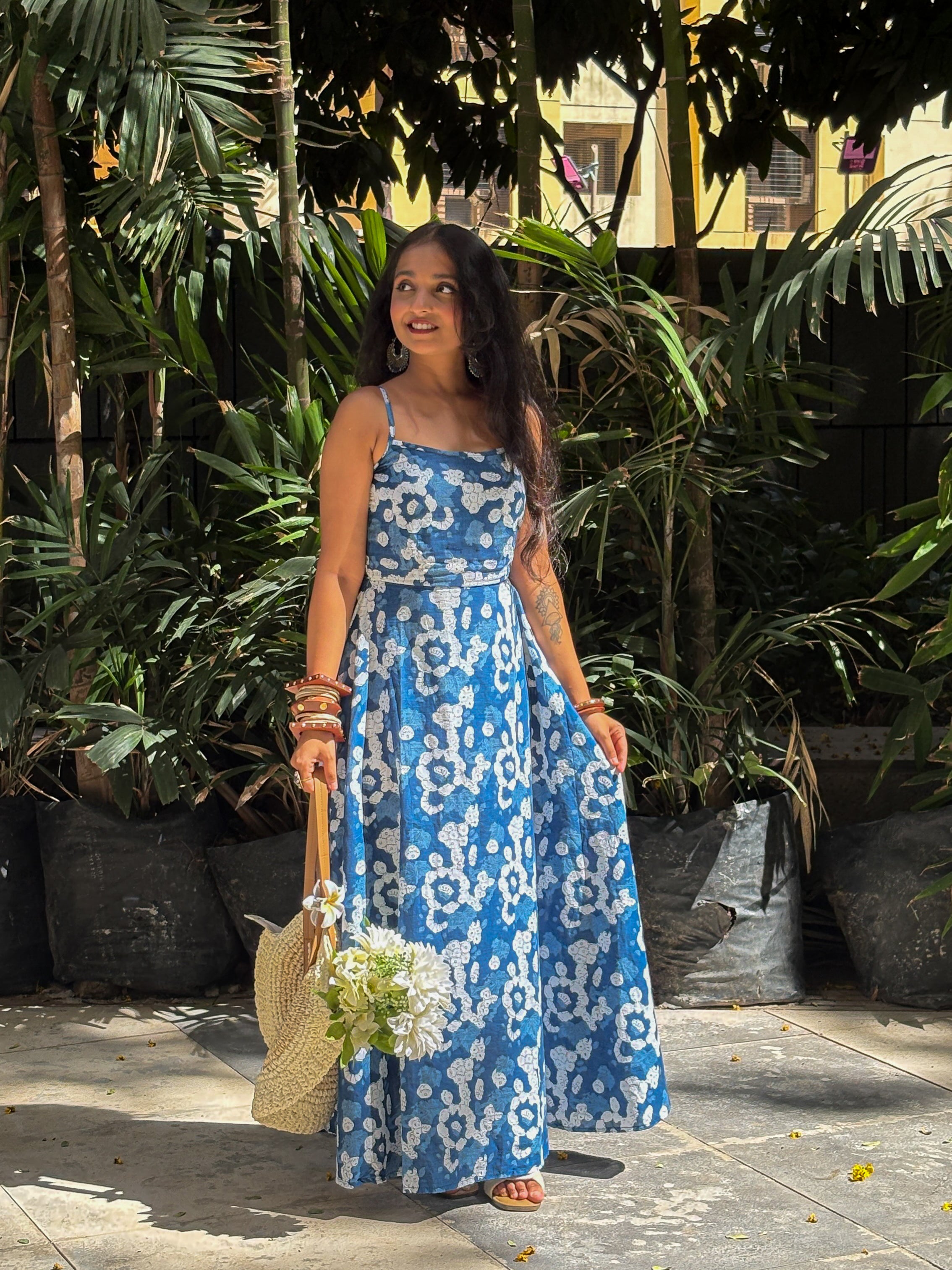Bluebell Soft Affair Indigo Print Cotton Long Dress