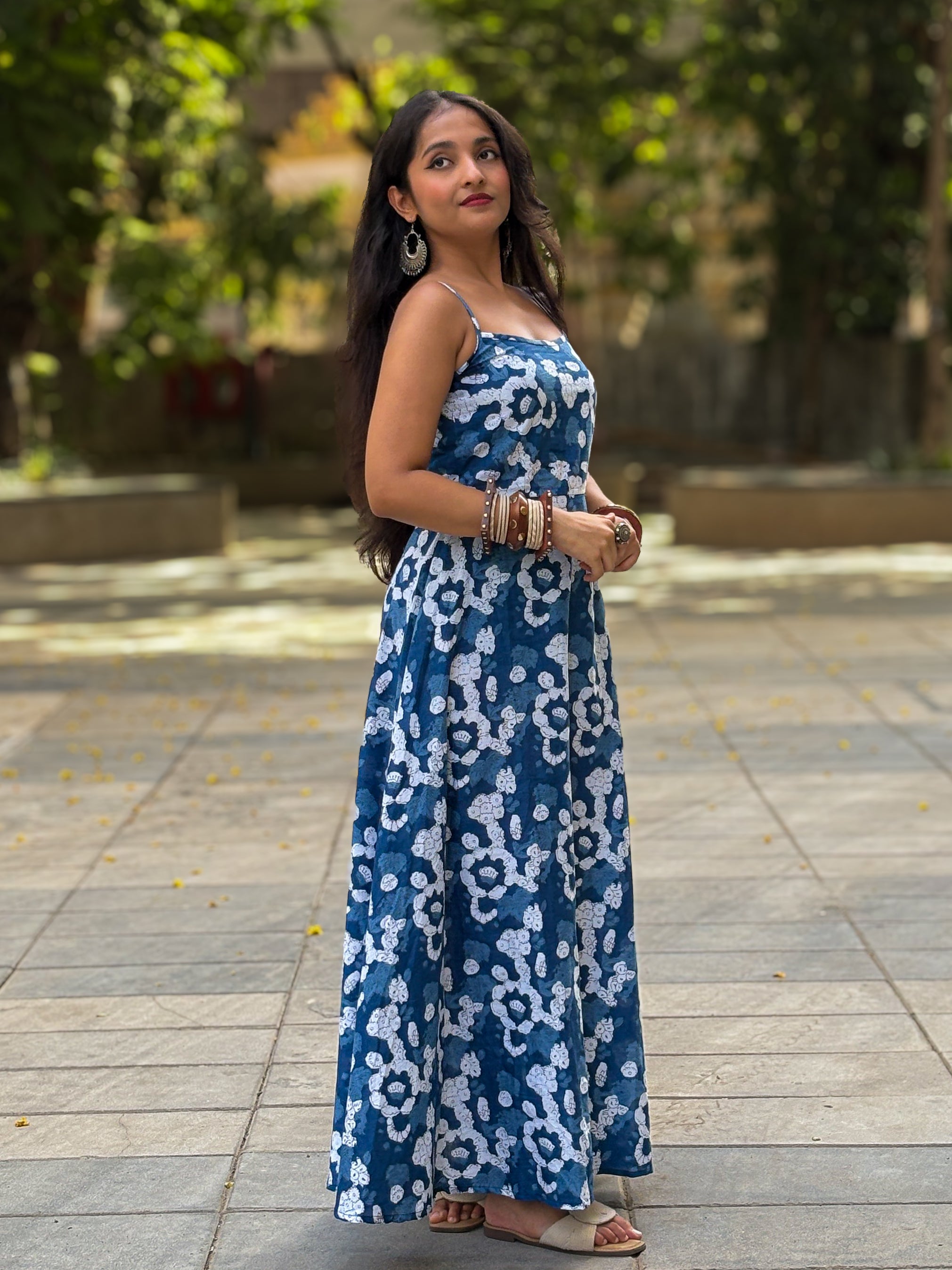 Bluebell Soft Affair Indigo Print Cotton Long Dress