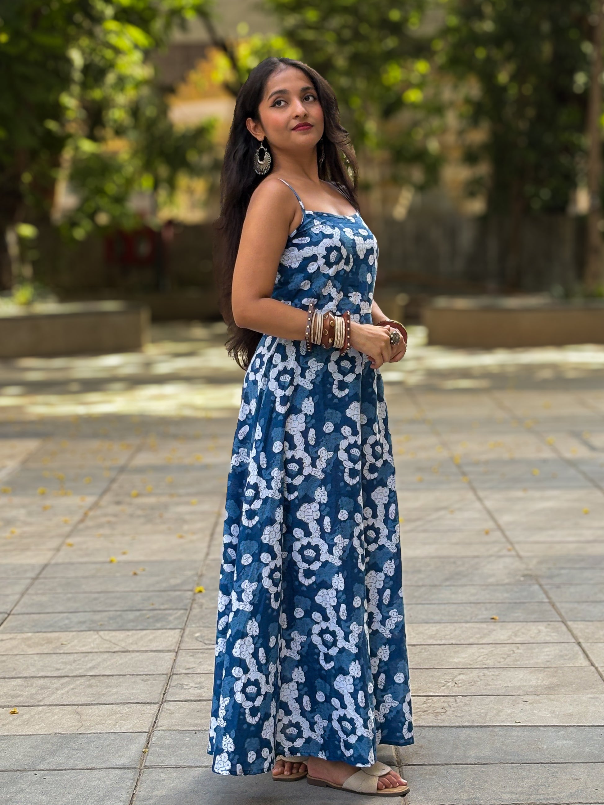 Bluebell Soft Affair Indigo Print Cotton Long Dress