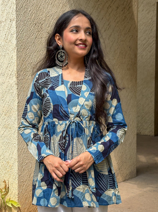 Blue Floral Print Cotton Top