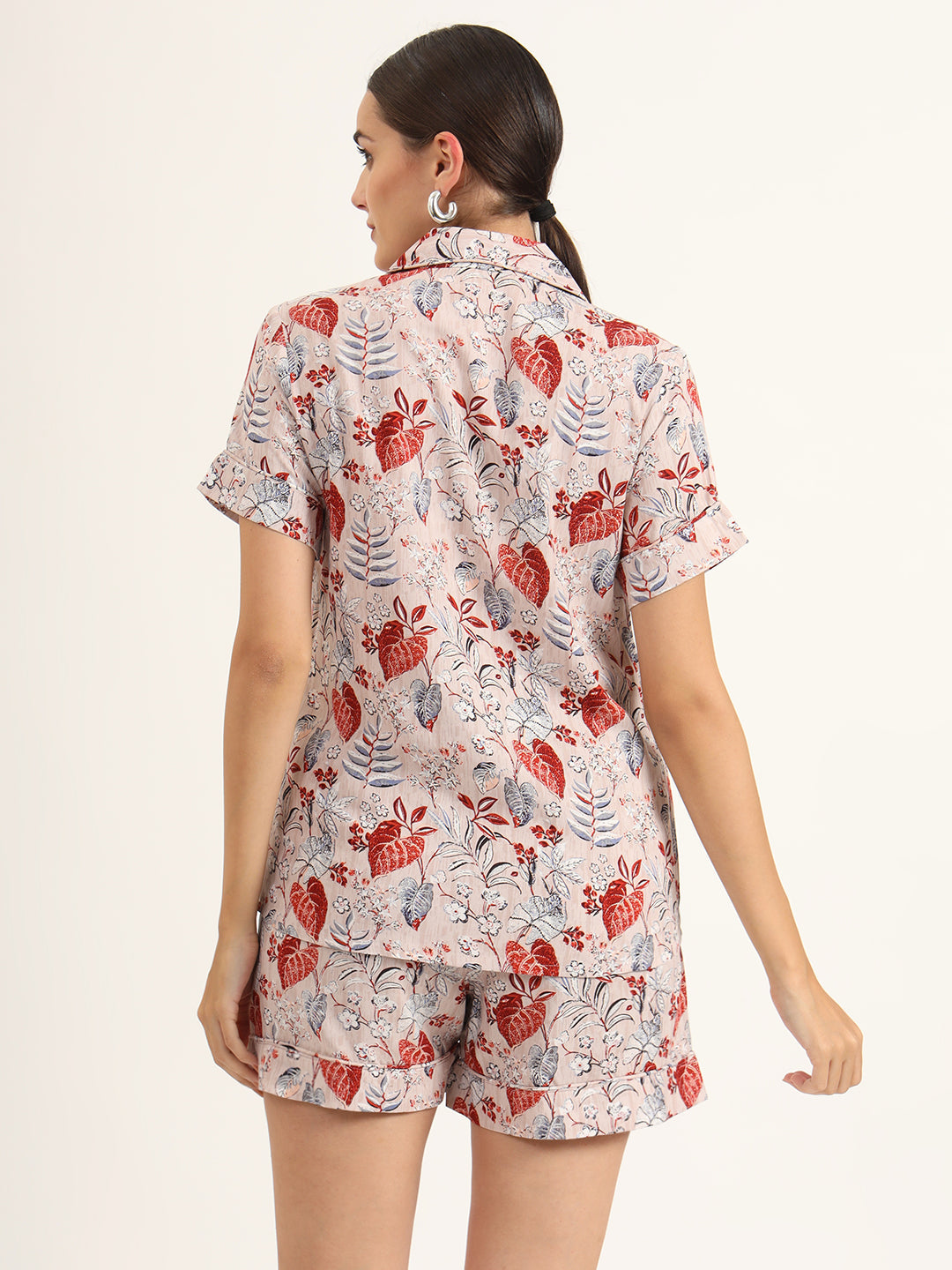 Multicolour Floral Print Rayon Regular Short Night Suit