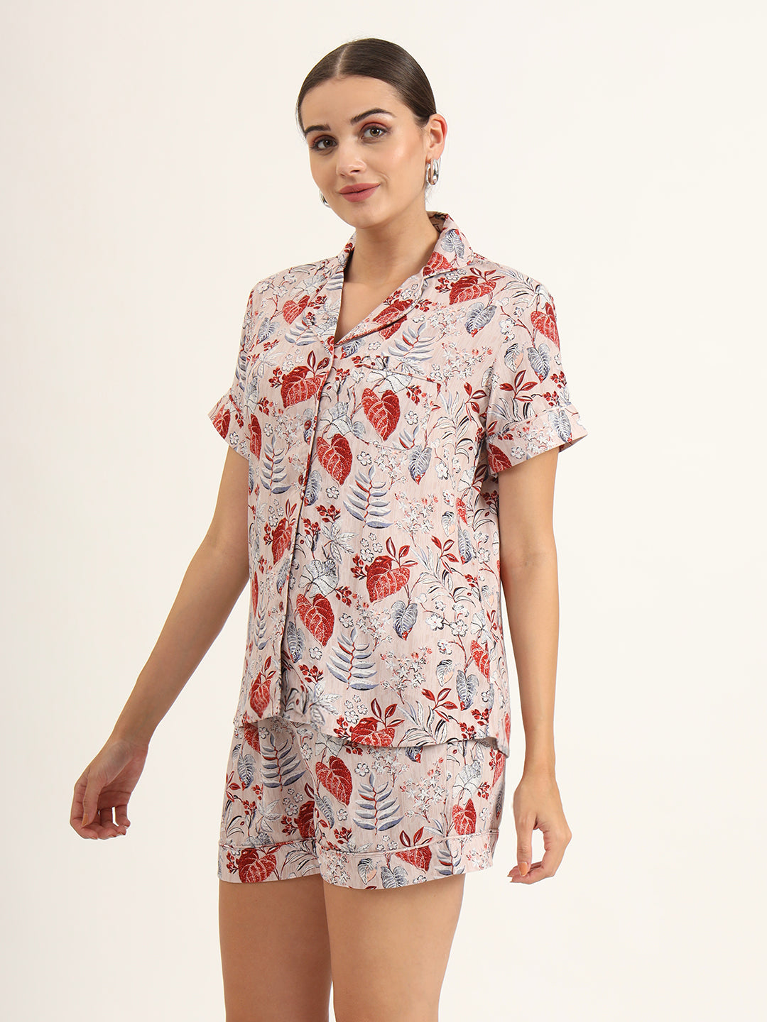 Multicolour Floral Print Rayon Regular Short Night Suit