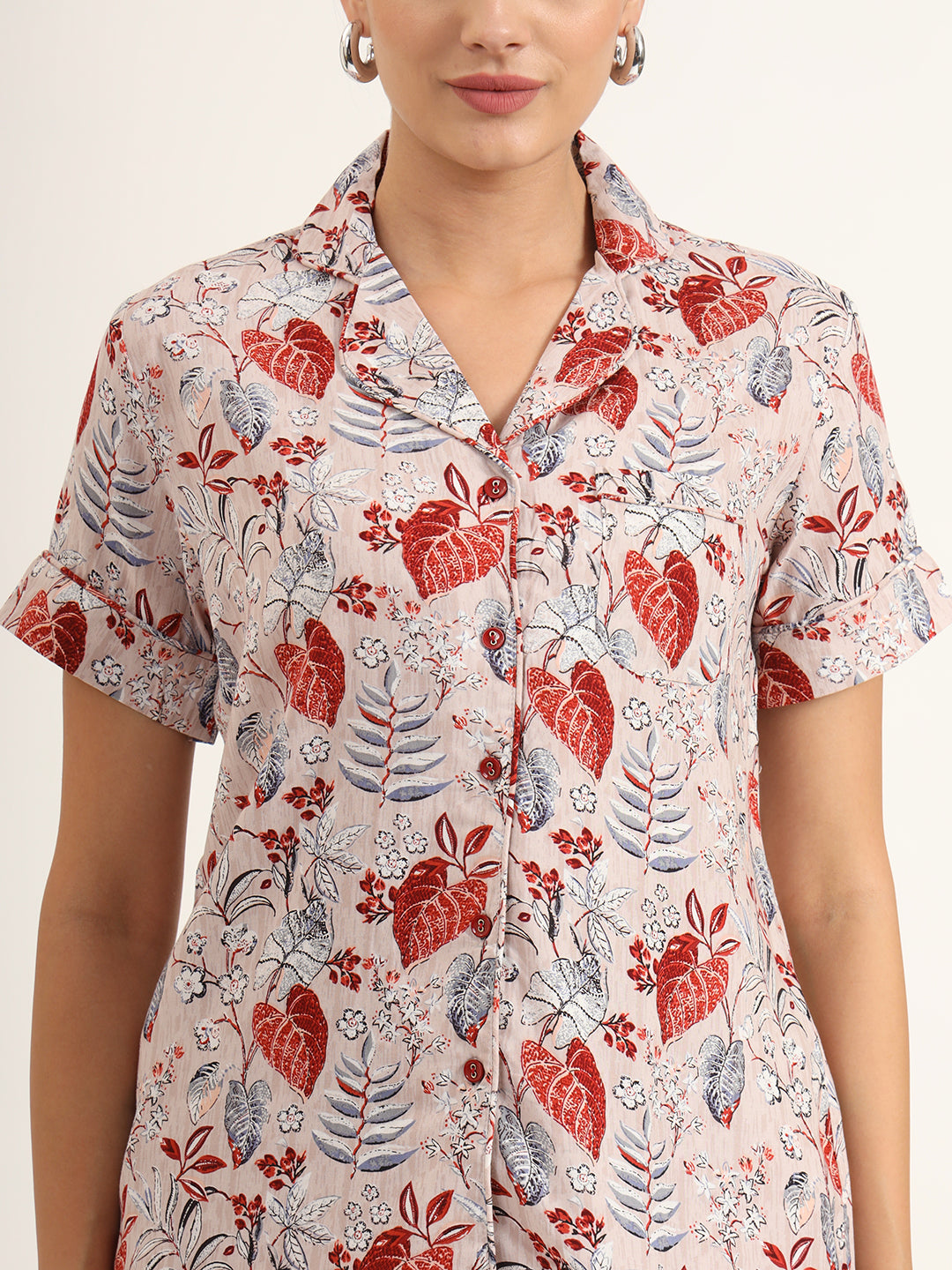 Multicolour Floral Print Rayon Regular Short Night Suit