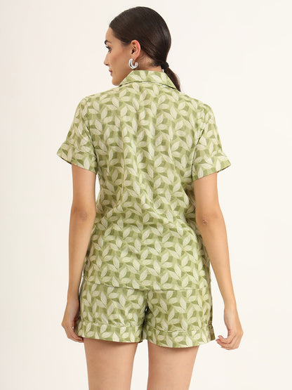 Green Printed Pure Cotton Night Suit