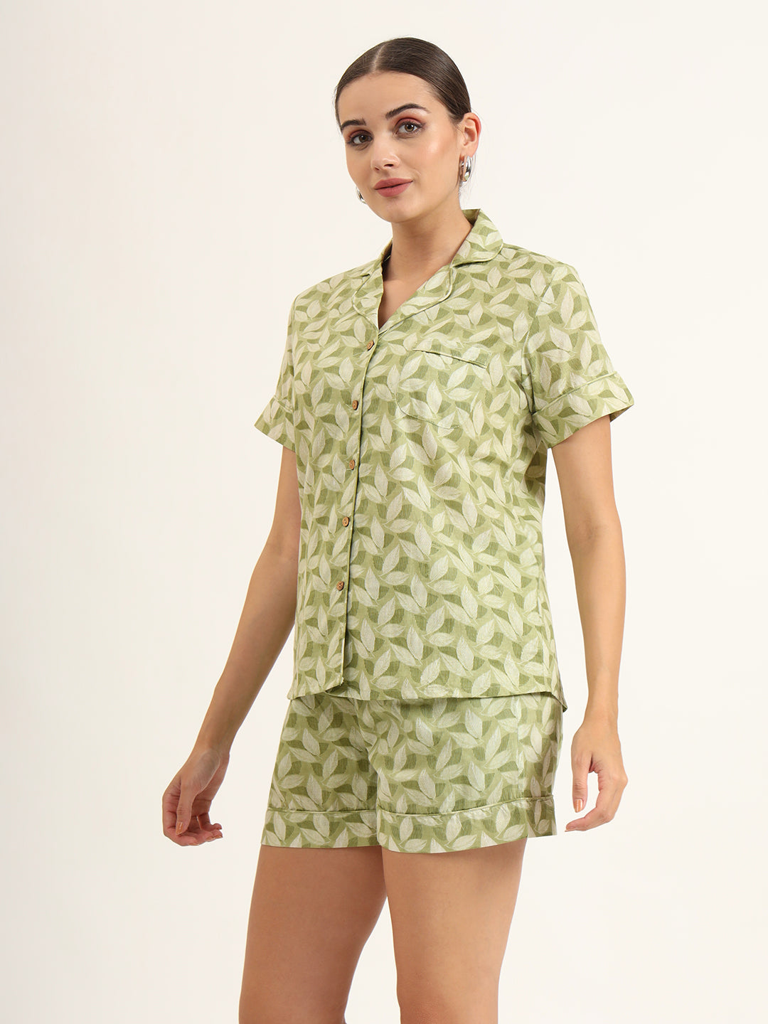 Green Printed Pure Cotton Night Suit