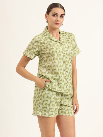 Green Printed Pure Cotton Night Suit
