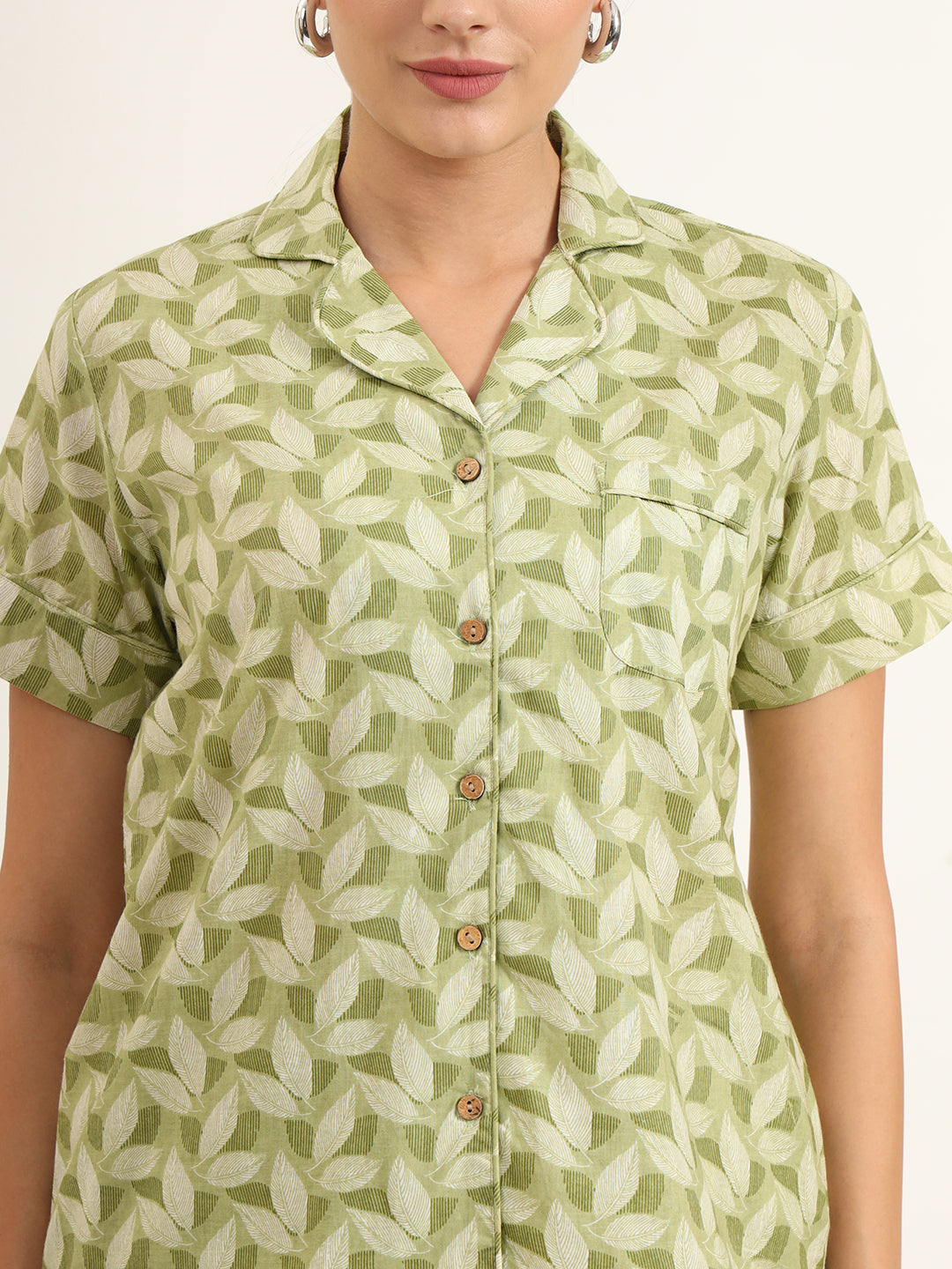 Green Printed Pure Cotton Night Suit