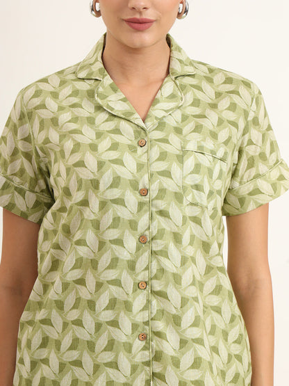 Green Printed Pure Cotton Night Suit
