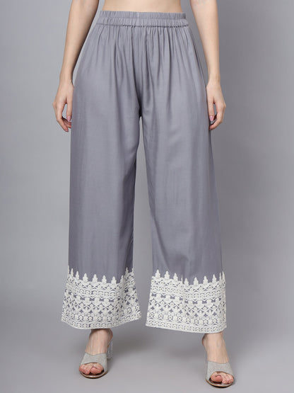 White Blue Motif Print Rayon Kurta Palazzo Sets for Women