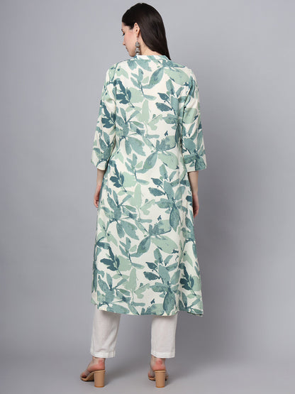 A-Line White Rayon Kurta