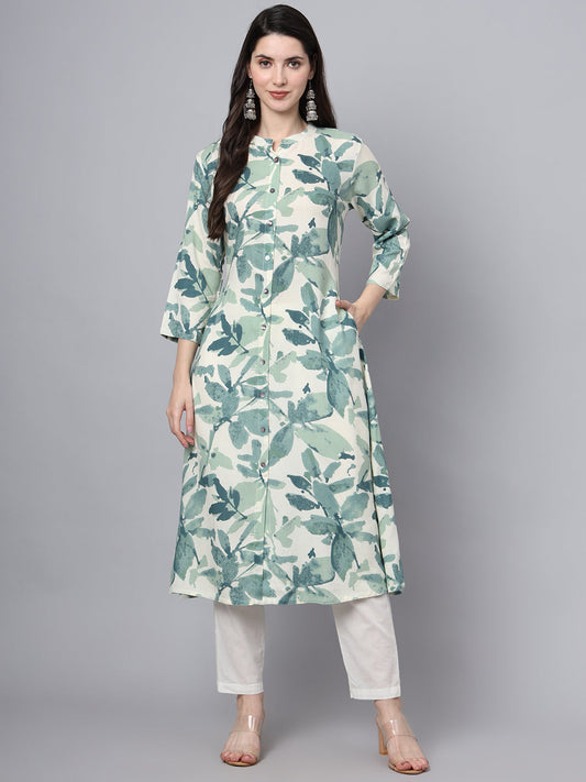 A-Line White Rayon Kurta
