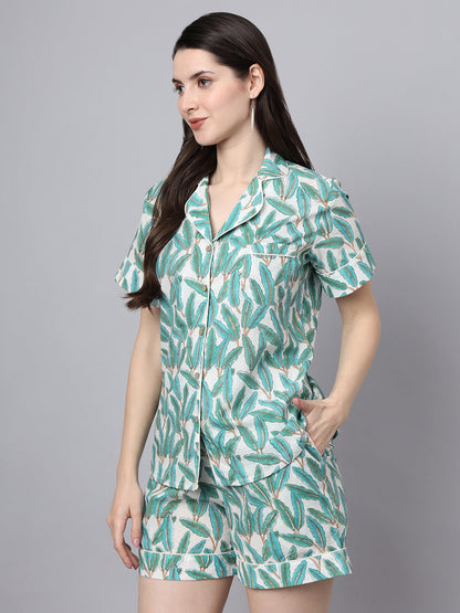 Handblock Print Green Cotton Night Suit