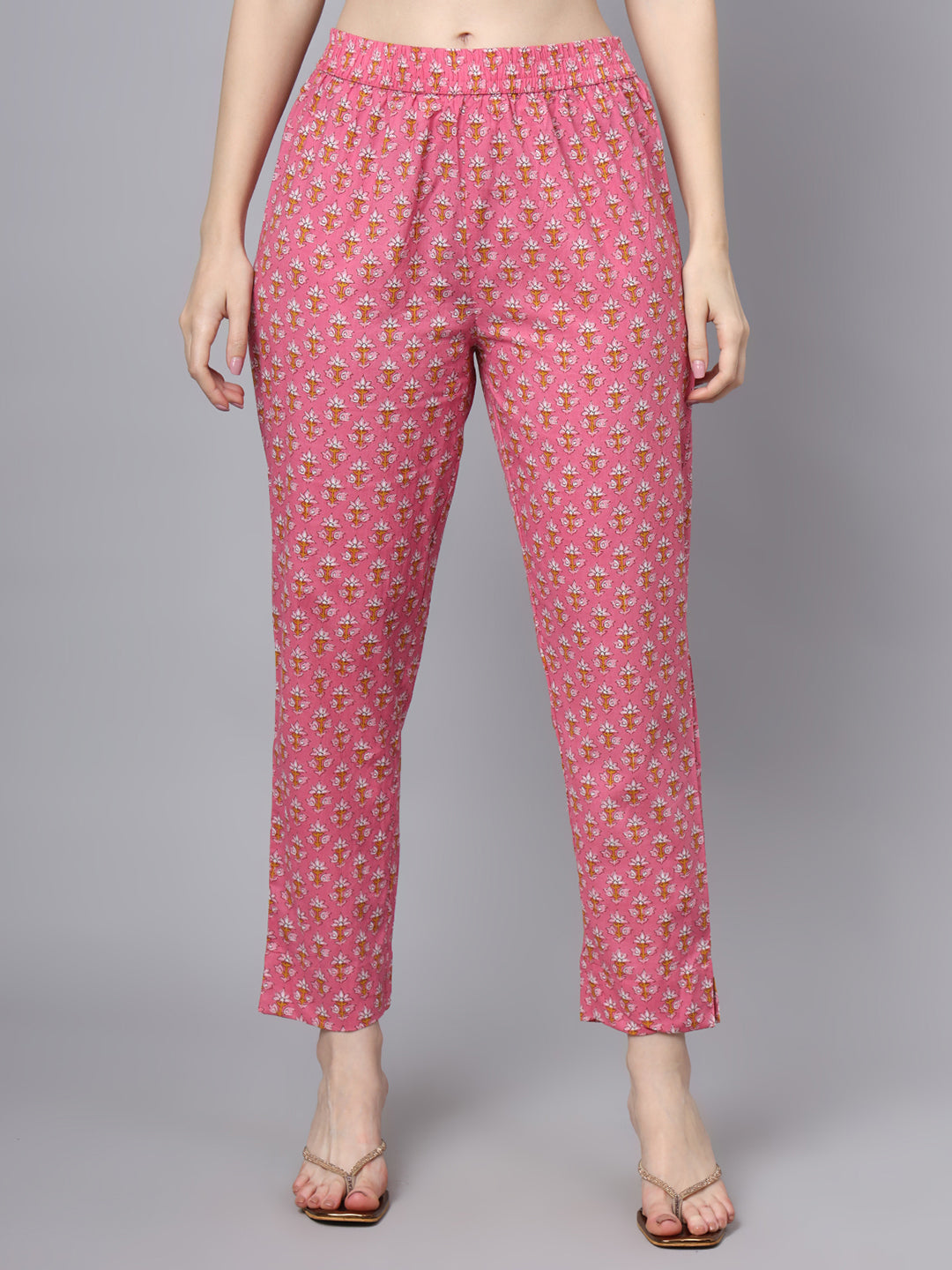 Pink Cotton Printed Sequin Work Kurta Set