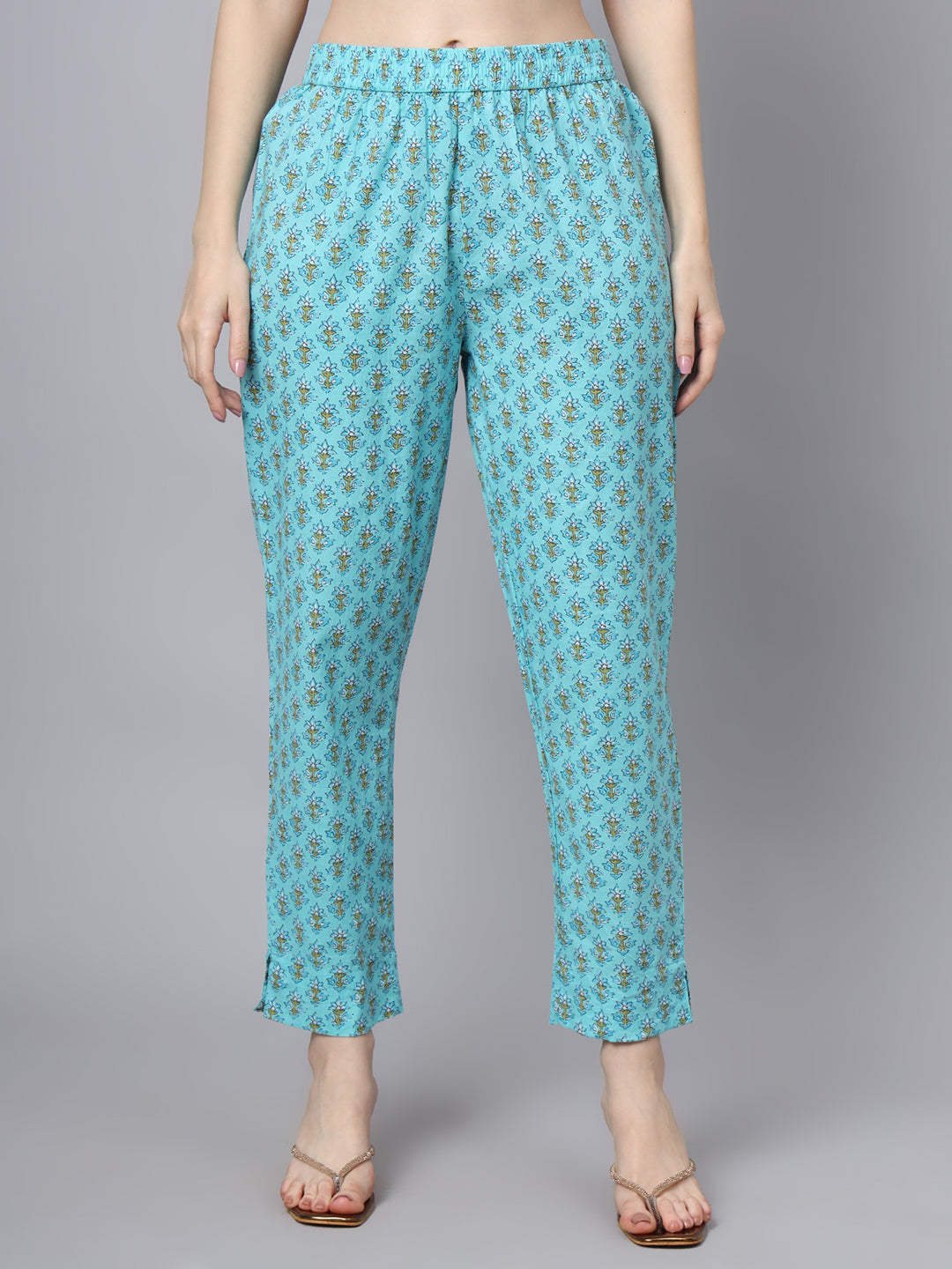 Sky Blue Cotton Printed Sequin Kurta Set