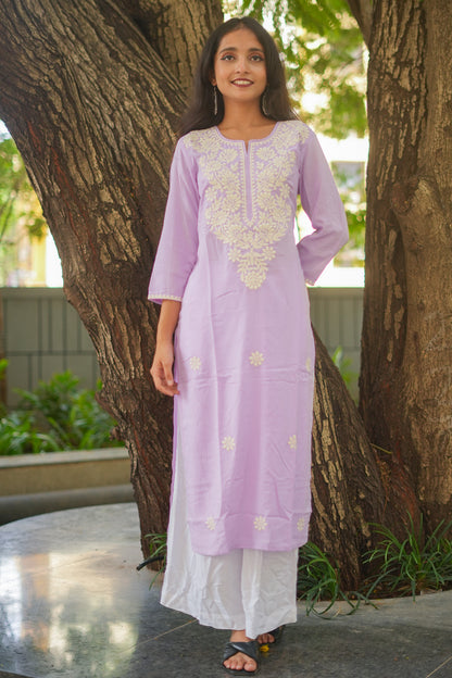 Floral Lavender Chikankari Kurti