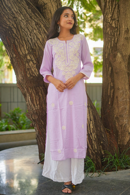 Floral Lavender Chikankari Kurti