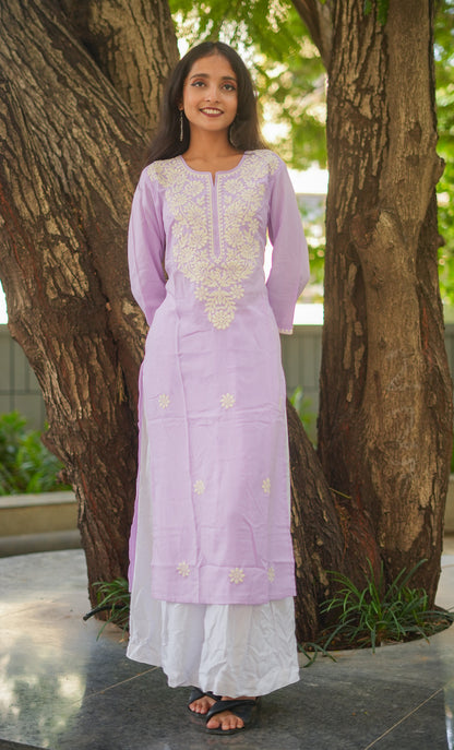 Floral Lavender Chikankari Kurti