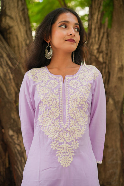 Floral Lavender Chikankari Kurti