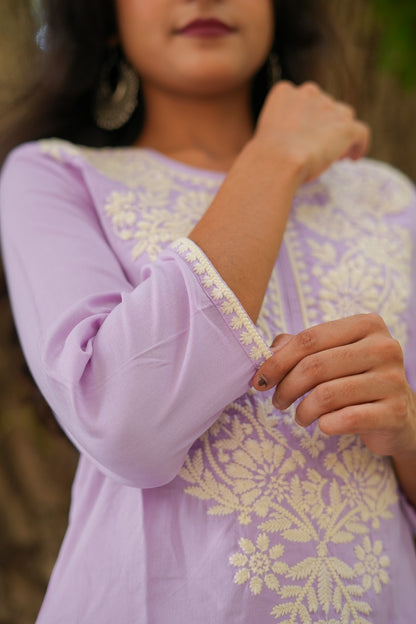 Floral Lavender Chikankari Kurti