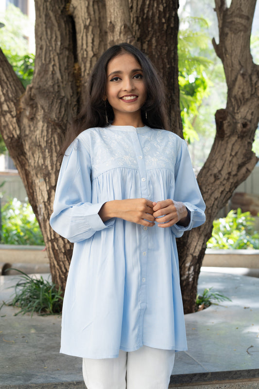 Cloudy Garden Embroidered Kurti