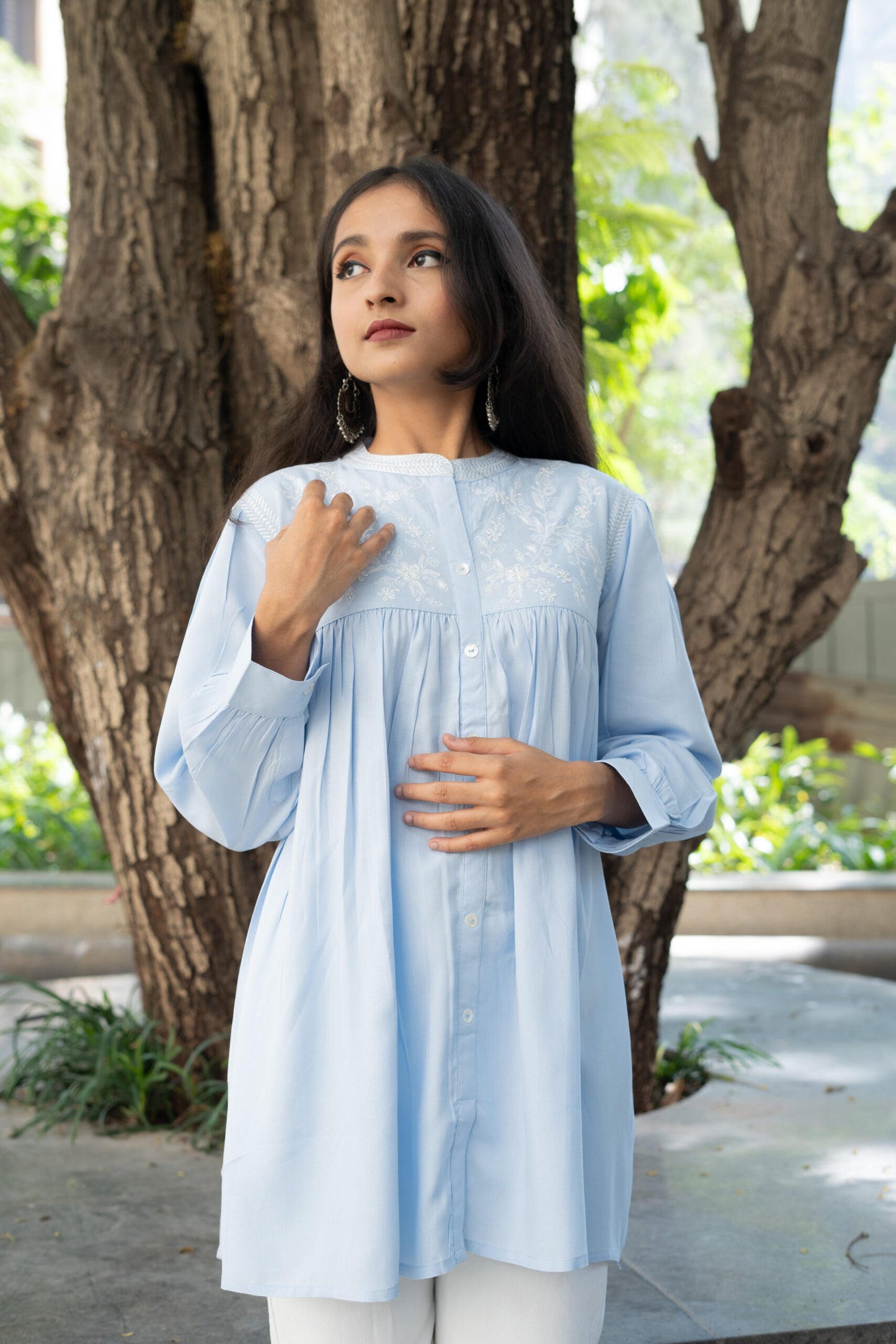 Cloudy Garden Embroidered Kurti