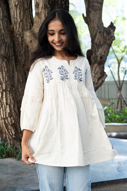 Cloudy Skies White Kurti