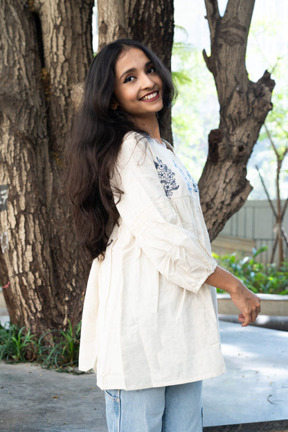 Cloudy Skies White Kurti