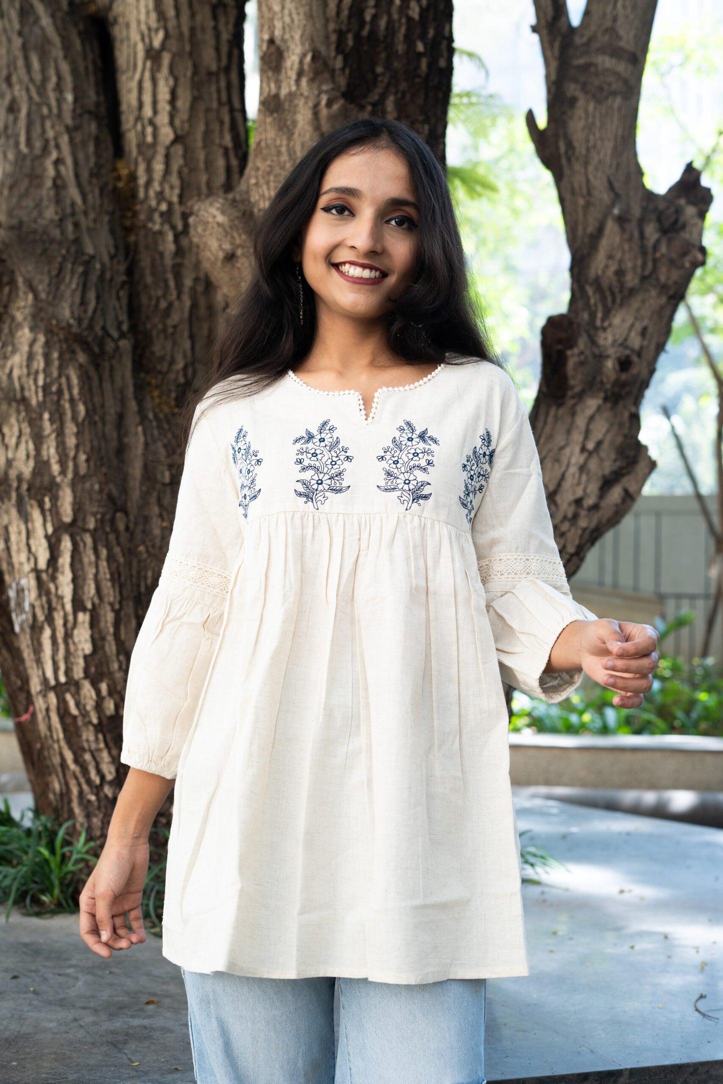 Cloudy Skies White Kurti