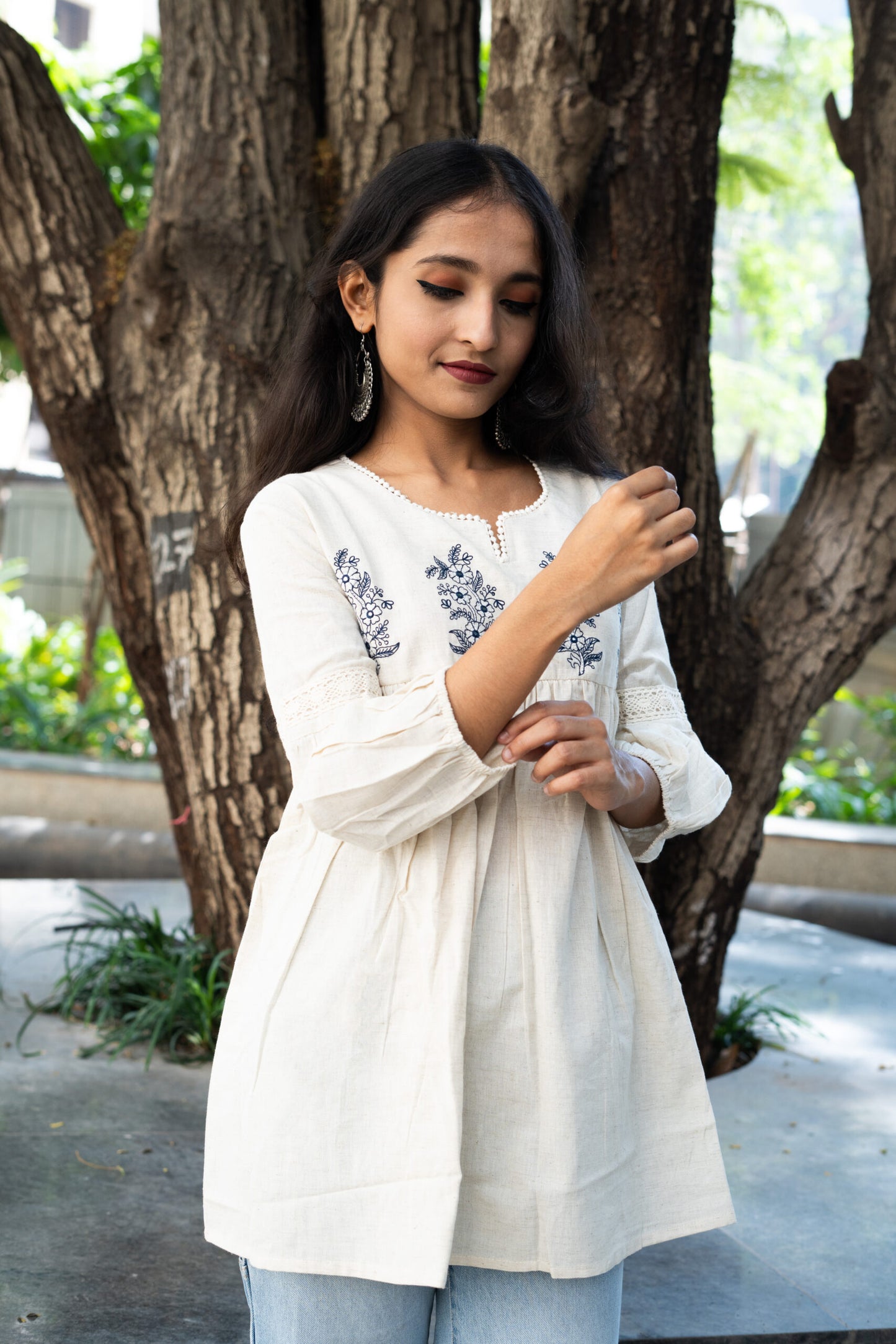 Cloudy Skies White Kurti