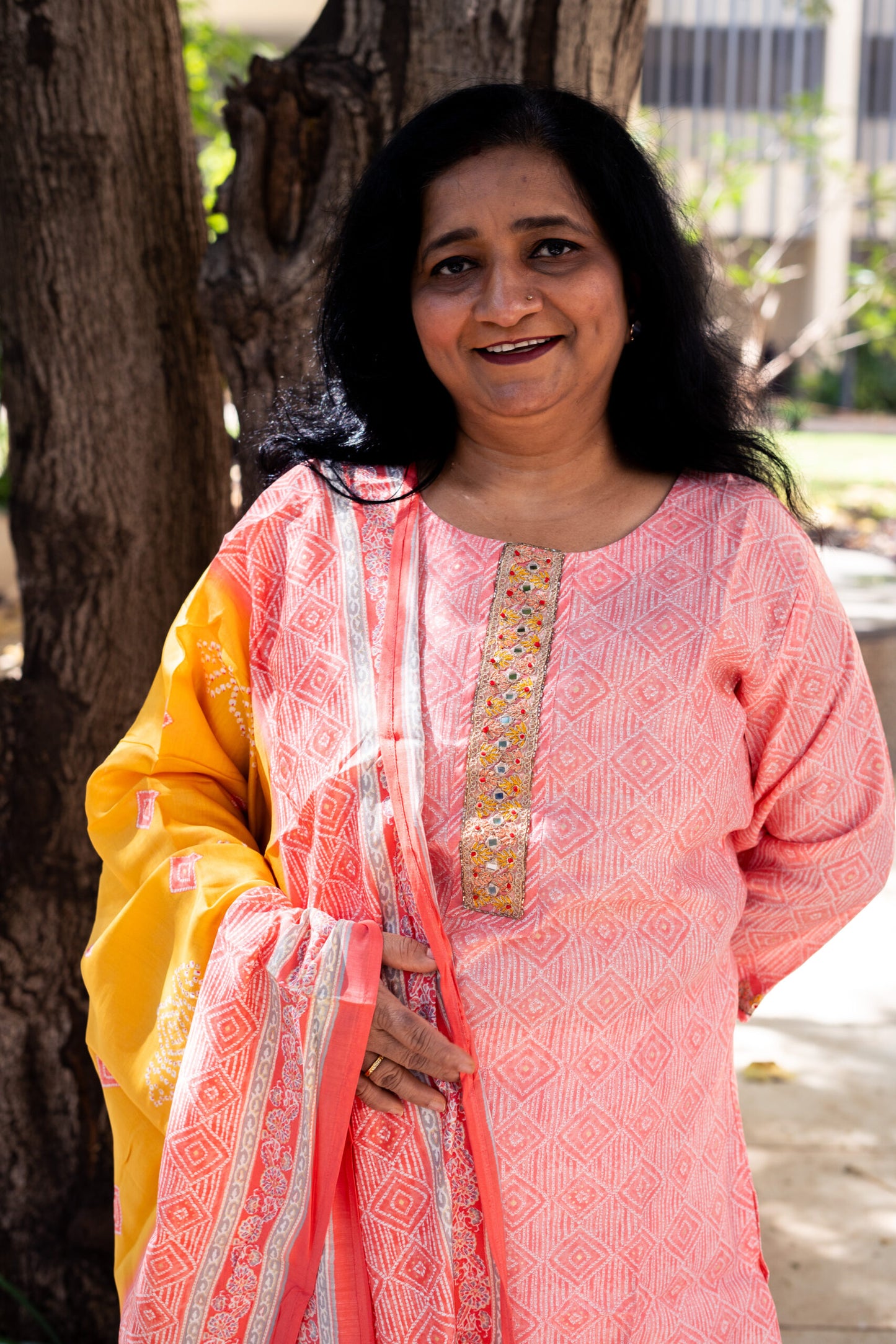 Pink Printed Bandhani Kurta Set With Dupatta