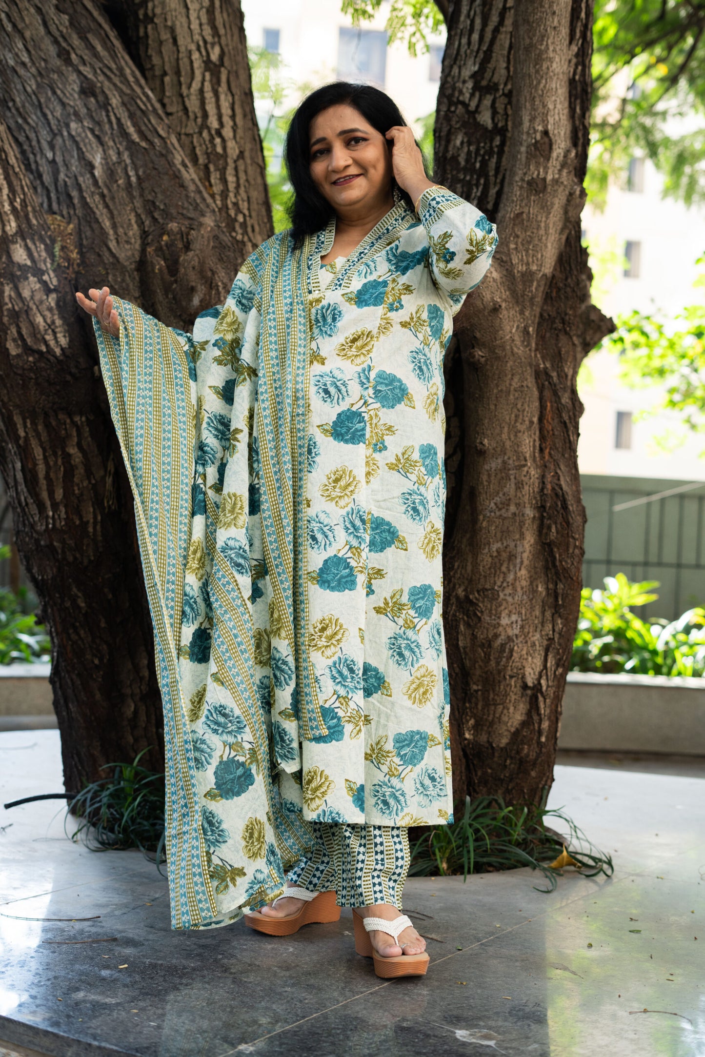 Blossom Breeze Straight Kurta Set With Dupatta