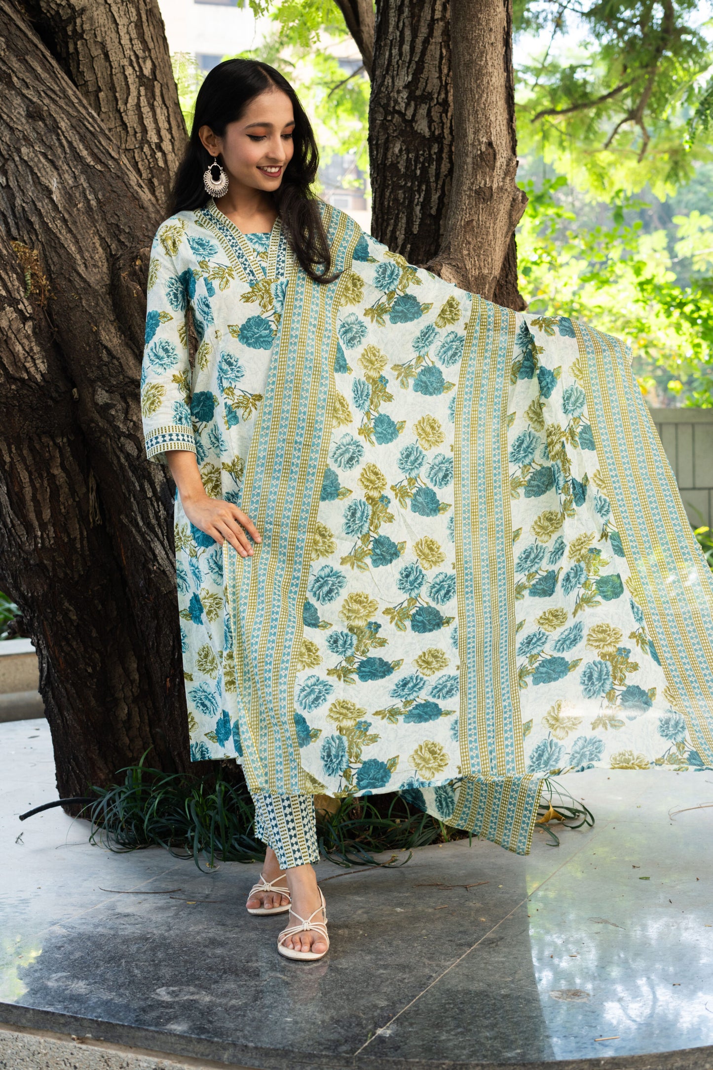 Blossom Breeze Straight Kurta Set With Dupatta